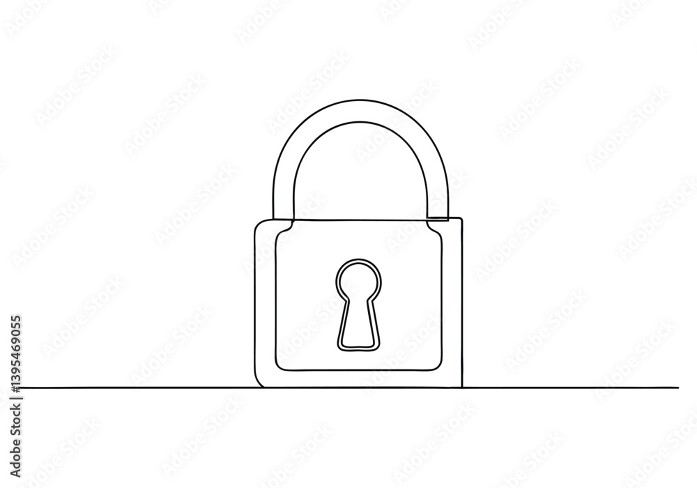Poster continuous line drawing of a lock in a simple and clean linear vector illustration style