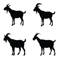 Four Silhouettes of Goats in white background  