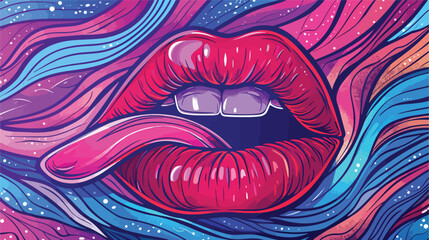 Sensuality Lips with Tongue out on Pattern Background Vector Illustration