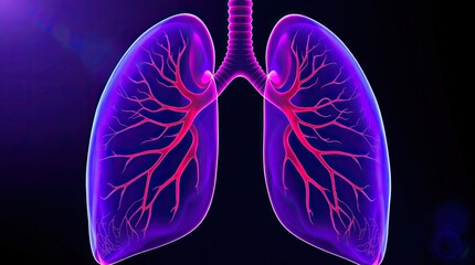 A detailed digital illustration showcasing the human lungs and bronchial network