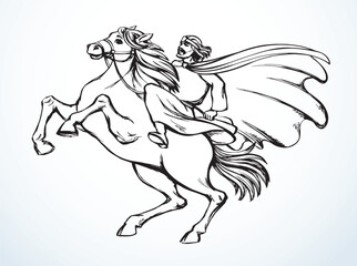 Vector drawing. Man on the horse