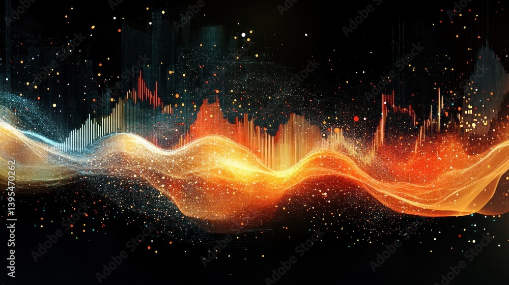 Poster abstract financial chart with vibrant color gradients showing data trends and market analytics in a 