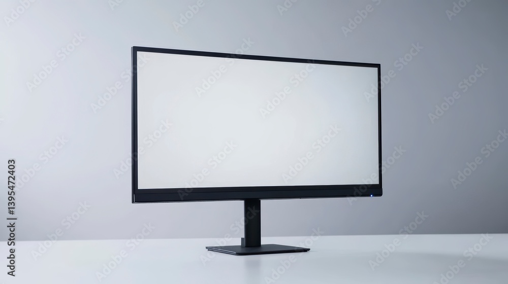 Poster modern widescreen monitor on a desk with blank screen.