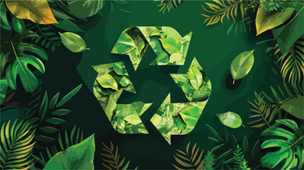 Fototapeta premium Eco-Friendly Green Recycling Symbol with Arrows and Formed by Leafs EPS Vector Illustration