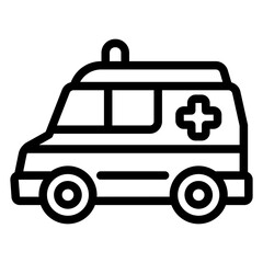 Ambulance van line icon, emergency concept. Vector graphics. Paramedic transport with siren, vehicle sign on white background, style mobile or design.