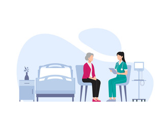Illustration of people are consulting in a hospital room