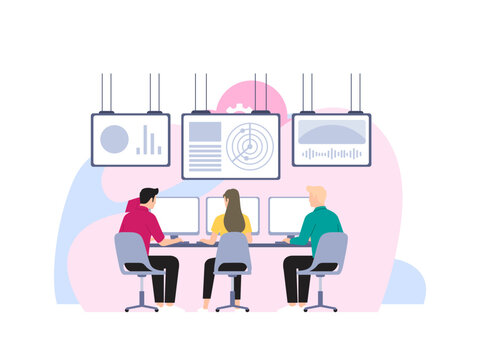 IT team server room flat illustration