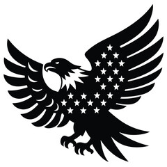 Patriotic 4th of July Eagle with American Flag Silhouette Vector Art Illustration