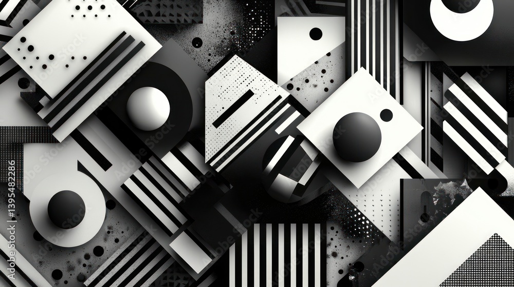 Aufkleber monochromatic geometric symphony a balanced dance of spheres squares and stripes with subtle texture