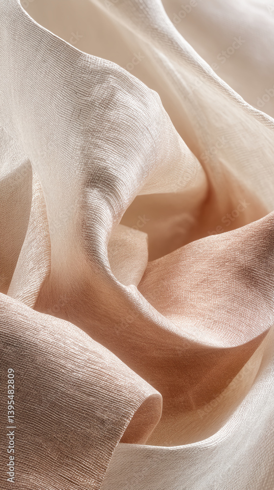 Poster soft beige and peach fabric texture, draped in elegant folds, showcasing subtle light and shadow. re