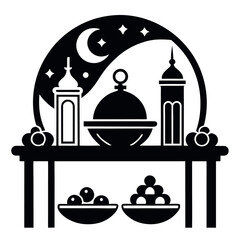 Festive Ramadan Feast Displayed Under Crescent Moon
