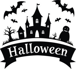 Halloween Typography Design with silhouette illustration