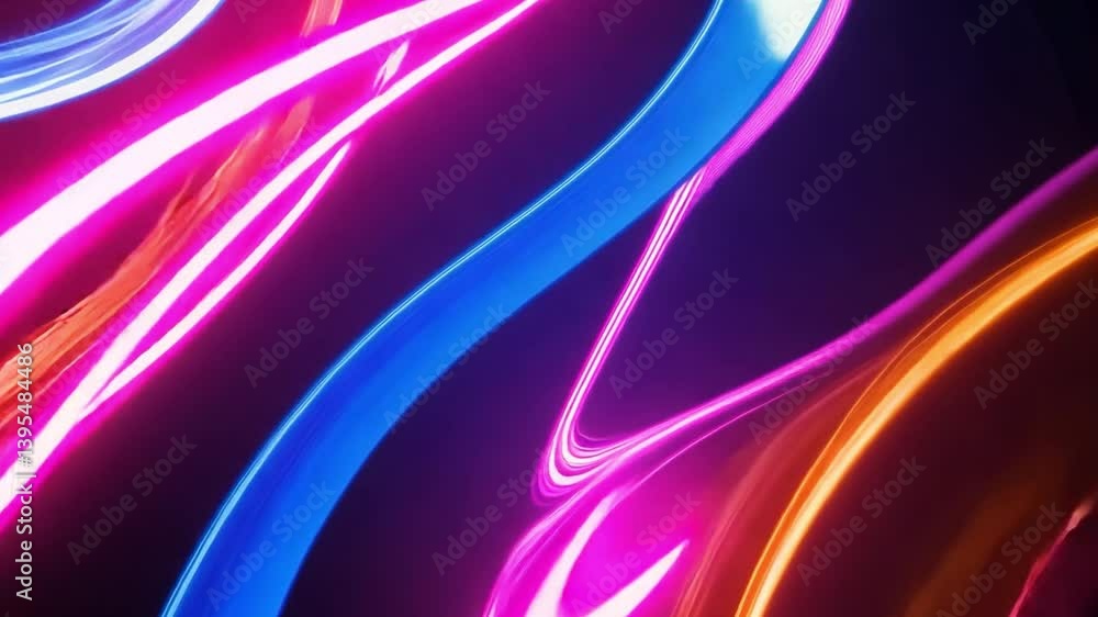 Poster colorful neon lights and vibrant abstract patterns create dynamic background with flowing curves, sh