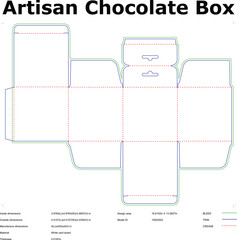 Die Cut Template For Artisan Chocolate Box Packaging Vector Diagram For Manufacturing And Design With Dimensions