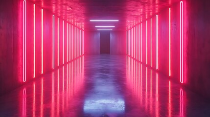 A neon-lit concrete tunnel glows with vibrant pink light.