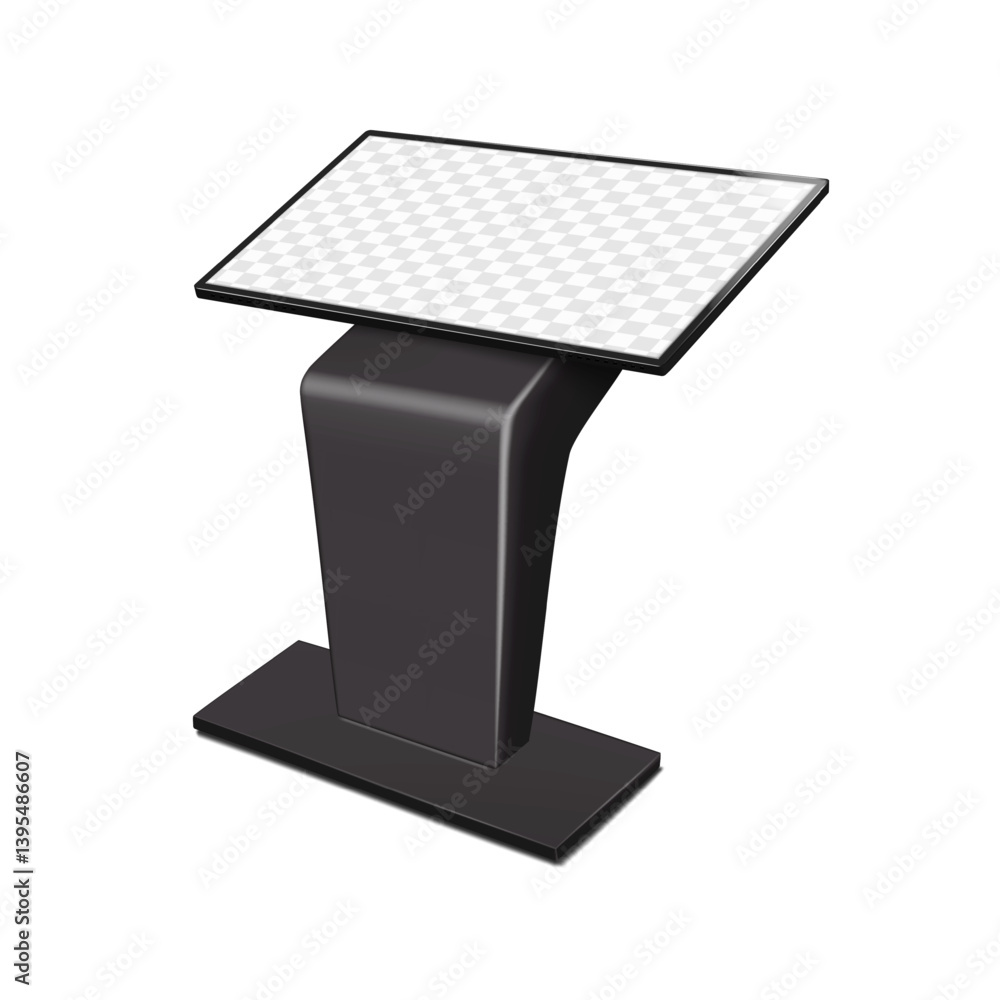Wall mural floor standing touch screen self-service digital kiosk. realistic 3d vector mockup. angled tilt inte