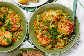 Pork meatballs stewed with young cabbage..top veiw