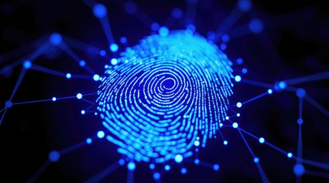 A digital blue fingerprint connected with a network design