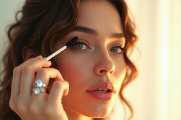 Obraz premium Woman applying mascara beside a bright window