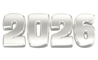 3D Silver Happy New Year 2026
