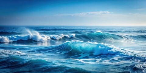 Ocean Waves Crashing Under a Bright Blue Sky