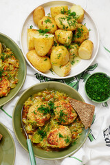 Pork meatballs stewed with young cabbage..top veiw
