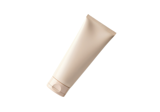 A floating body lotion tube,no text on the body, horizontally aligned, on a solid white background