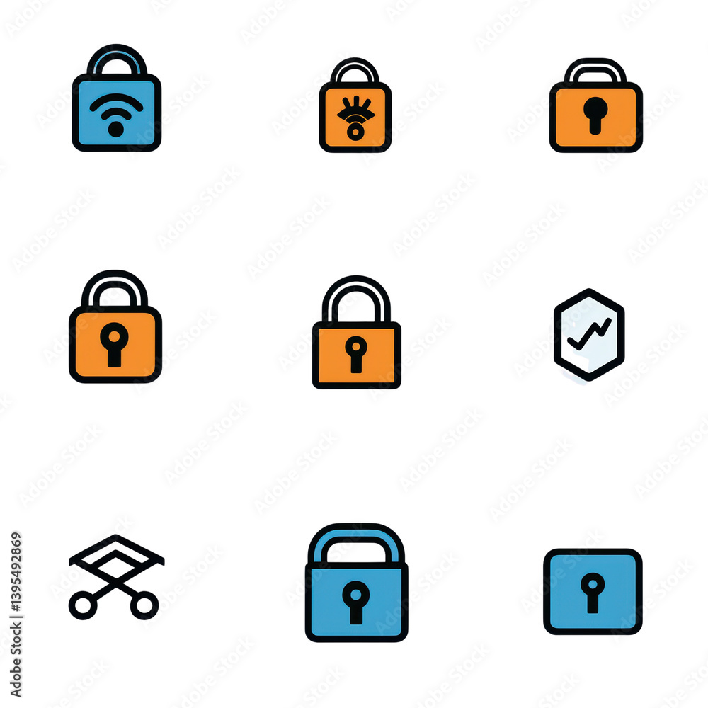 Aufkleber infographics it security icon set concept. assorted security locks and padlocks