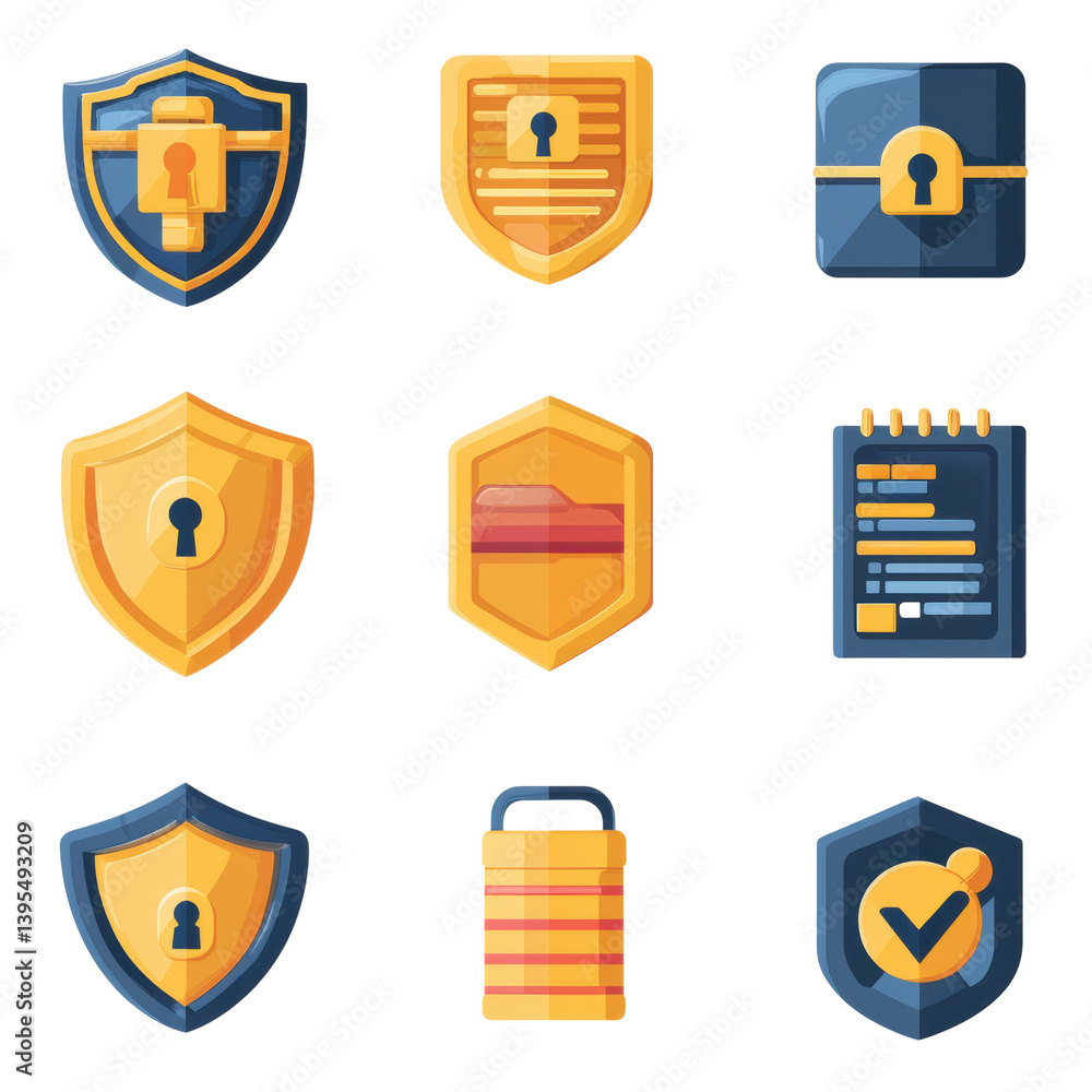 Poster infographics it security icon set concept. comprehensive cybersecurity icon set
