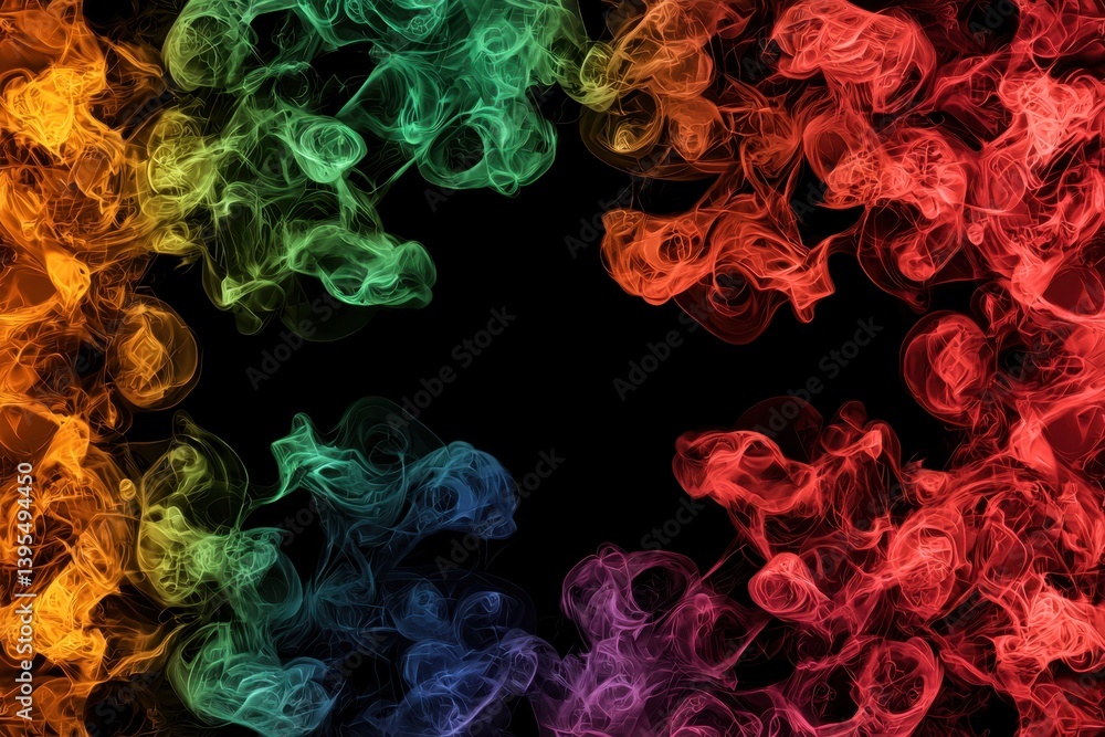 Poster a vibrant swirl of colorful smoke forms a dynamic frame against a dark background, creating an energ