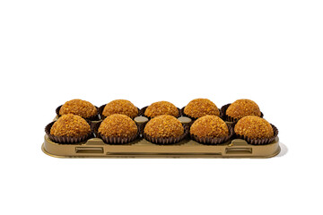 In plastic packaging honey balls isolated on white background. Honey balls in paper wrapper.