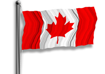 Canadian flag flying on a flagpole, isolated, transparent background.