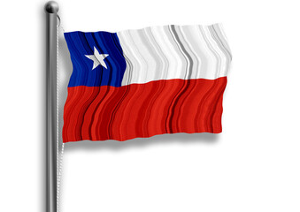 Chilean flag flying on a flagpole, isolated, transparent background.