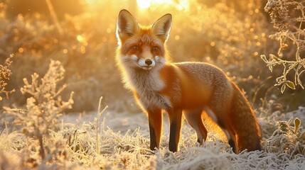 Fototapeta premium Majestic Red Fox in Golden Sunrise