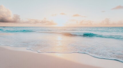 Obraz premium Serene Sunset Beach: Peaceful Ocean Waves at Golden Hour