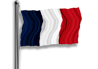 French flag flying on a flagpole, isolated, transparent background.