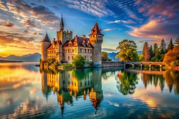 Obraz premium Majestic Scaliger Castle on Lake Garda, Italy - Panoramic View with Copy Space