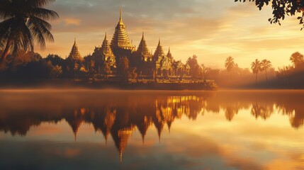 Golden sunset over ancient temples