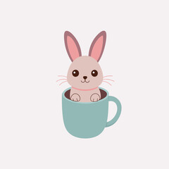 Fototapeta premium Cute Bunny or rabbit in Coffee Cup vector Illustration isolated on white background