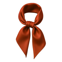 A tied orange silk scarf, the knot is in the center, the ends are hanging down, isolated on a transparent background