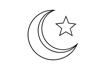 Crescent Moon And Star Symbol Outline Illustration Black And White Design Concept