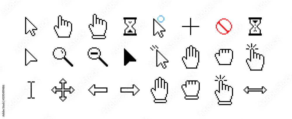 Fototapete set of computer mouse cursor icons in various styles on white background