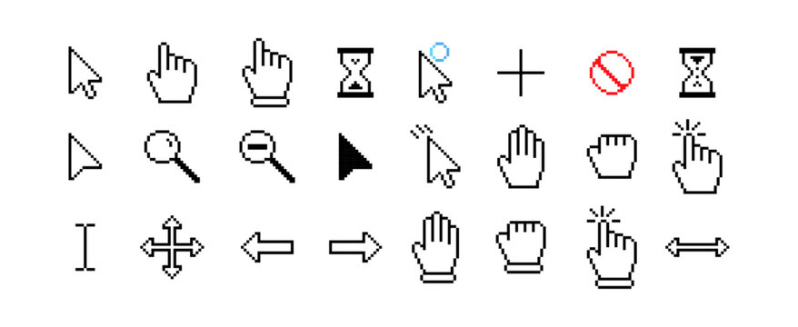 Set of Computer Mouse Cursor Icons in Various Styles on White Background
