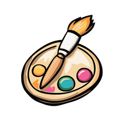 Simple cartoon art icon of an artists palette with paint brush
