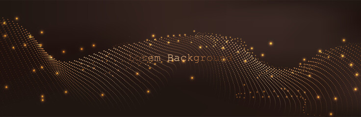 Gold abstract waves background. Golden curve lines vector illustration isolated on brown Luxury glitter shiny swirl. Connecting dots and lines. Big data visualization and Business .Vector illustration