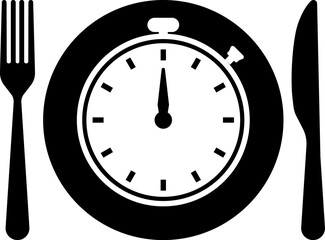 Obraz premium Meal Time Line and Silhouette Icon Set. Dining plate With Clock, Knife And Fork, Restaurant, Culinary, Dining. Time to Eat Concept. Cutlery icon. Spoon, forks, knife. Isolated Vector Illustration