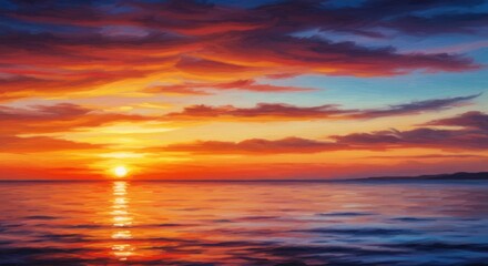 Fototapeta premium Serene sunset over tranquil ocean waters with vibrant colors reflecting in the sky