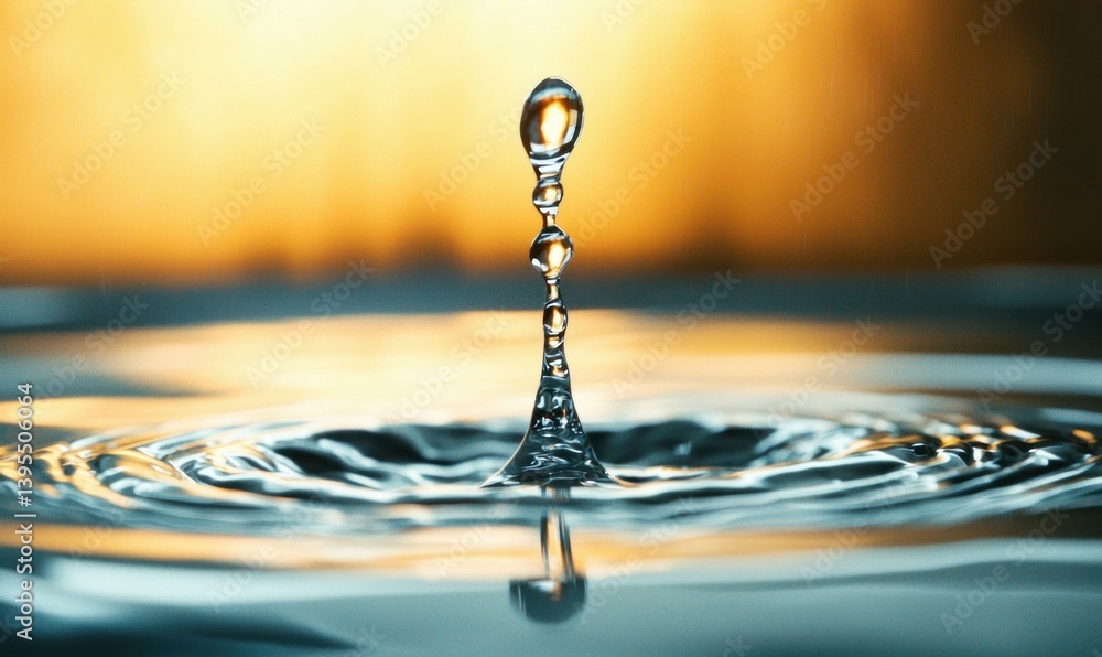 Poster captivating water drop collision creates mesmerizing ripples and reflections on the liquid surface.