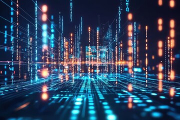 Futuristic Data Visualization of Digital Network with Bright Lines