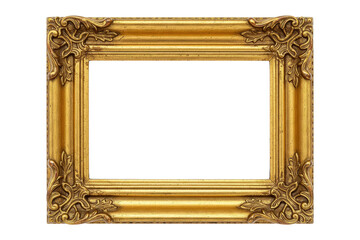Gold ornate picture frame isolated on white background